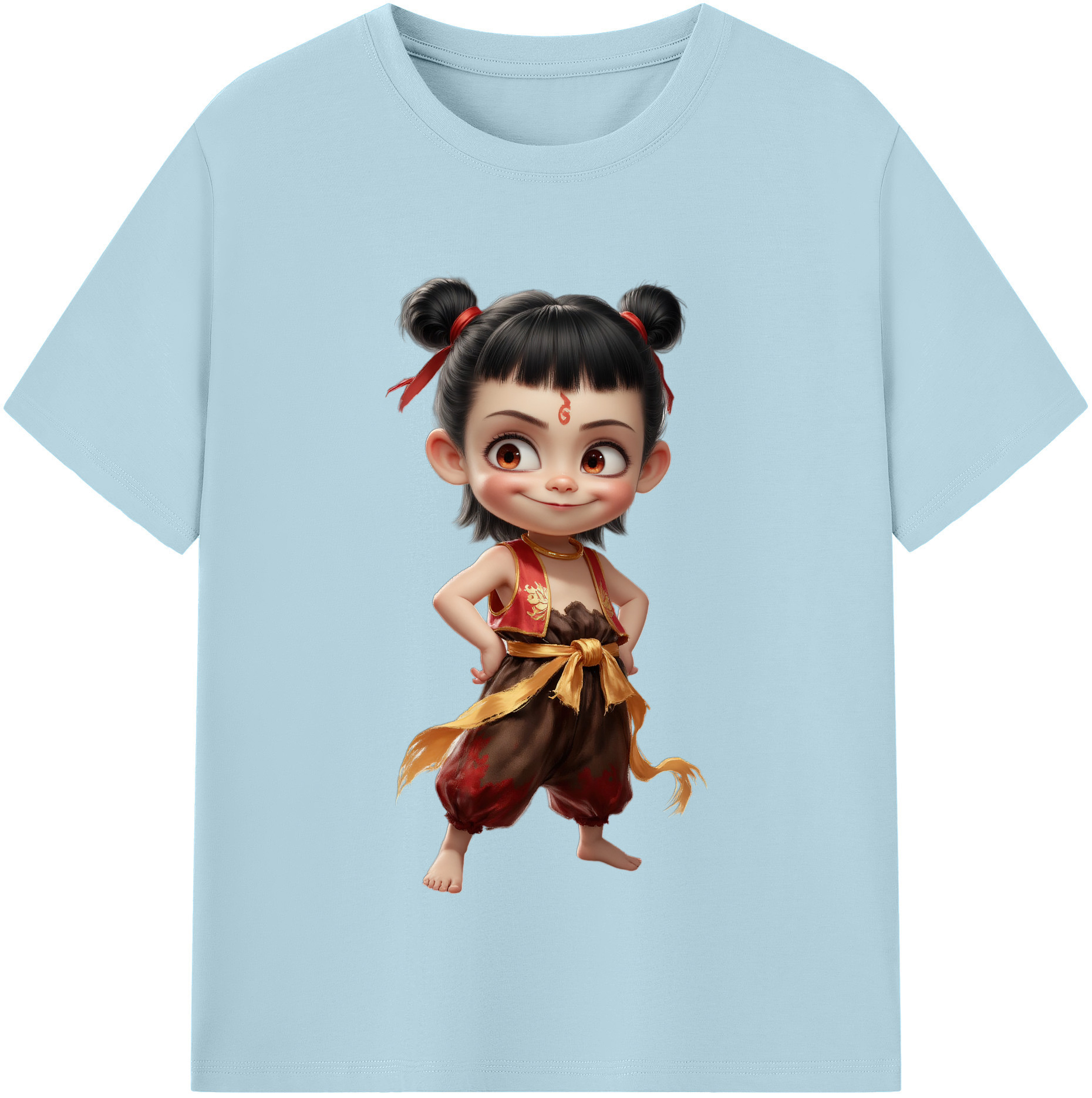 （画像用） Ne Zha 2 ナタ 魔童の大暴れ 綿100％半袖Tシャツ（フロントプリント）